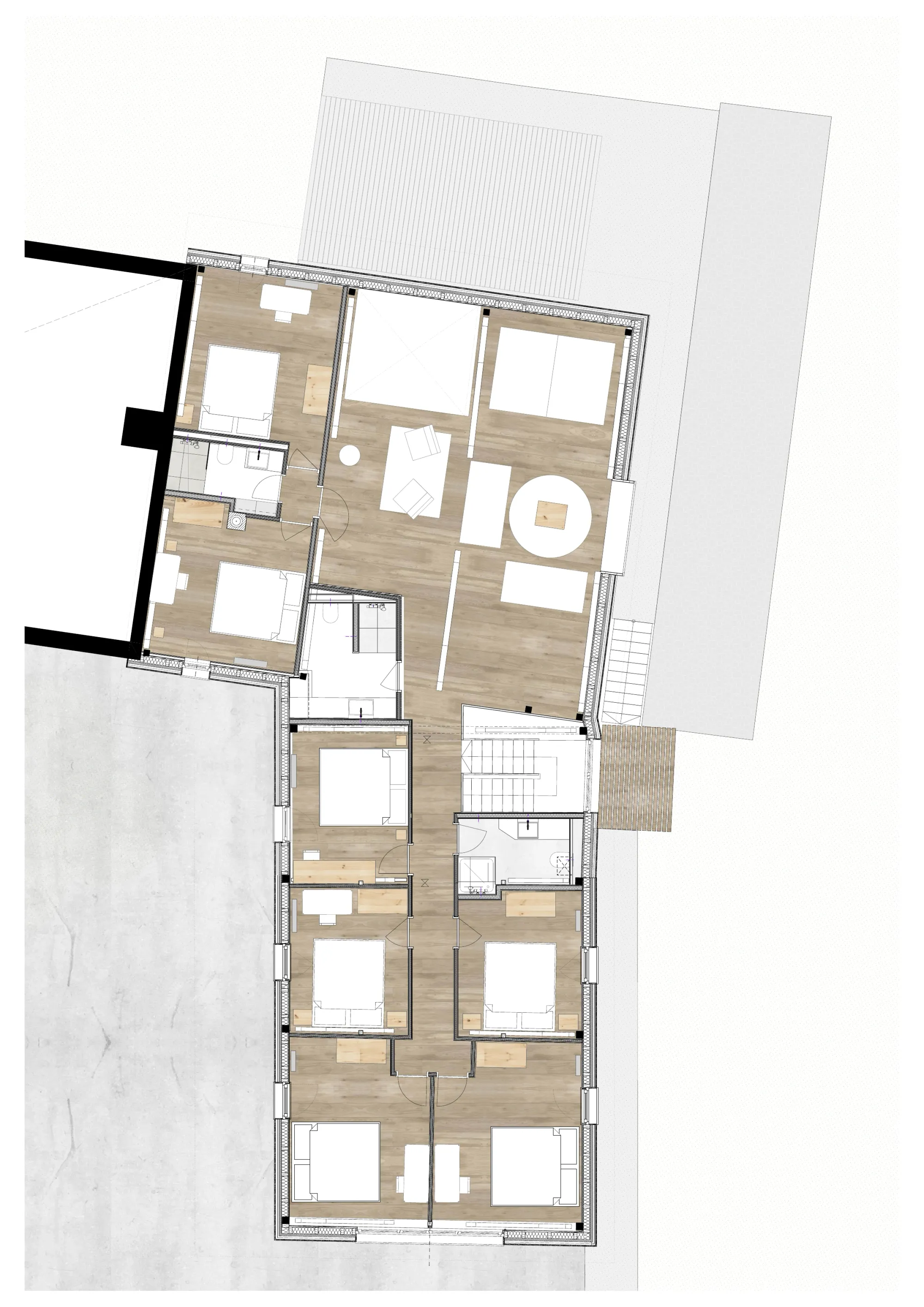 Grundriss des Obergeschosses mit privaten Räumen